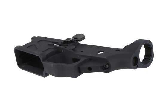 The American Defense UIC stripped lower receiver has a tensioning screw to prevent wobble between receivers